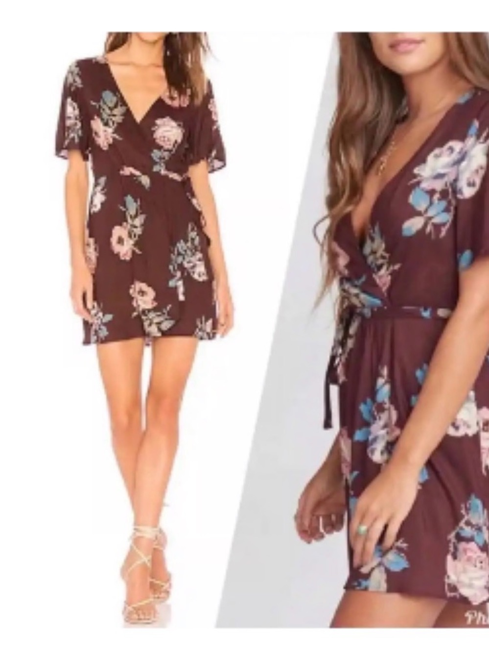 Show Me Your MuMu Burgundy Brown Floral Wrap Mini Dress